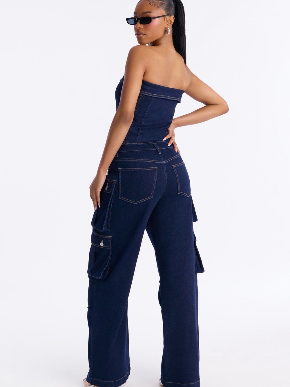 Fashion Nova Navy Wide-Leg Cargo Pants Set - XL - Picture 4 of 4